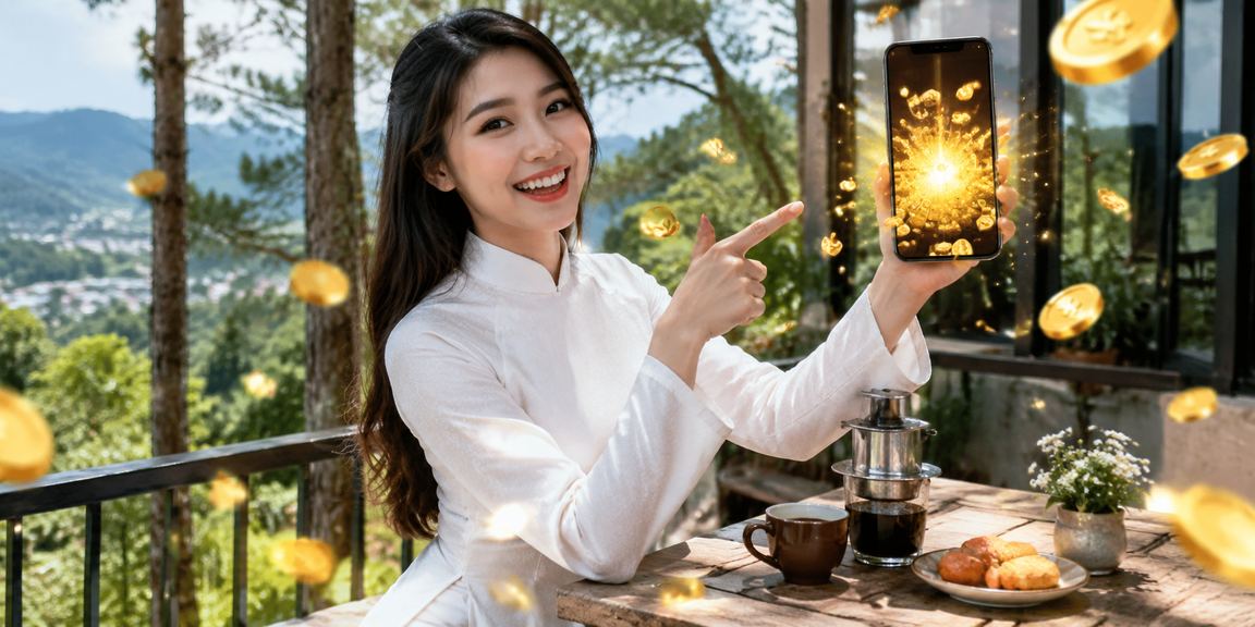 Người dùng trải nghiệm mobile casino với áo dài tại Đà Lạt trên nền tảng 32650