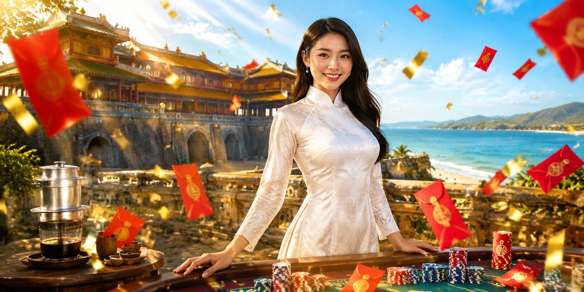 Phong bì đỏ may mắn và áo dài Huế trong không khí thưởng lễ hội truyền thống