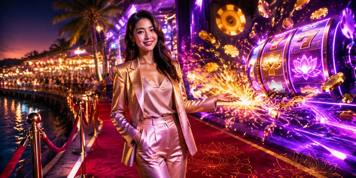 Màn hình slot game neon sáng lung linh tại khu giải trí Phú Quốc về đêm